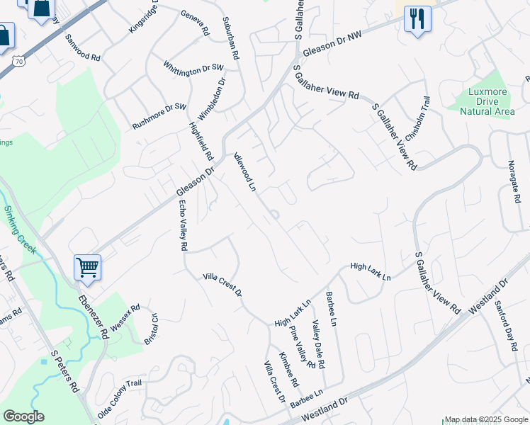 map of restaurants, bars, coffee shops, grocery stores, and more near 603 Idlewood Lane in Knoxville