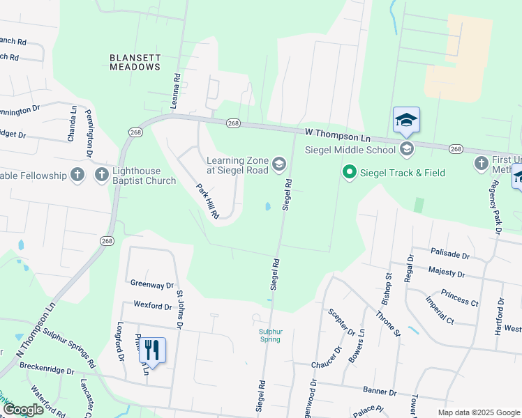 map of restaurants, bars, coffee shops, grocery stores, and more near 3131 Park Hill Road in Murfreesboro