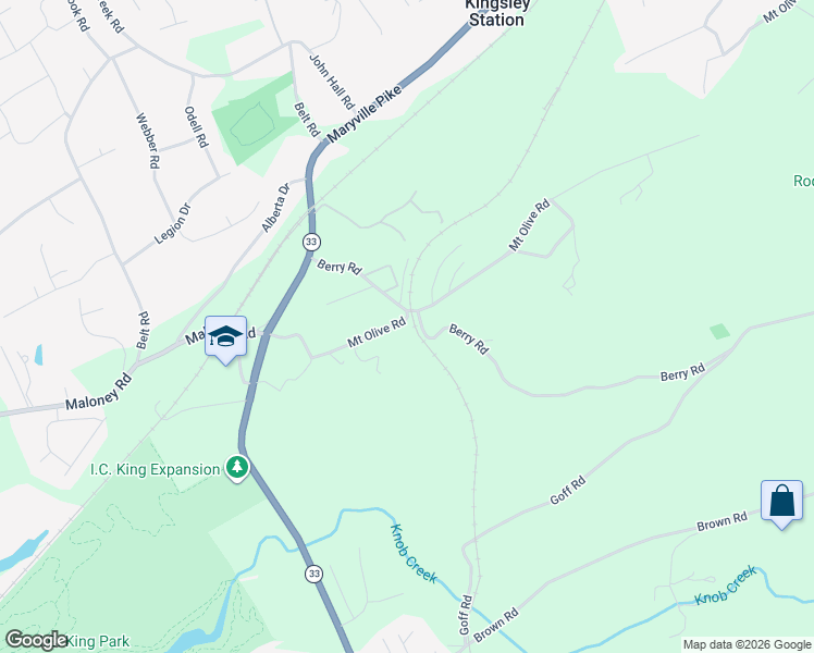 map of restaurants, bars, coffee shops, grocery stores, and more near 2126 Mount Olive Road in Knoxville