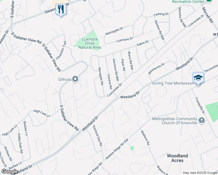 map of restaurants, bars, coffee shops, grocery stores, and more near 749 Cessna Road in Knoxville
