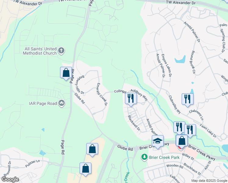map of restaurants, bars, coffee shops, grocery stores, and more near 9654 Collingdale Way in Raleigh