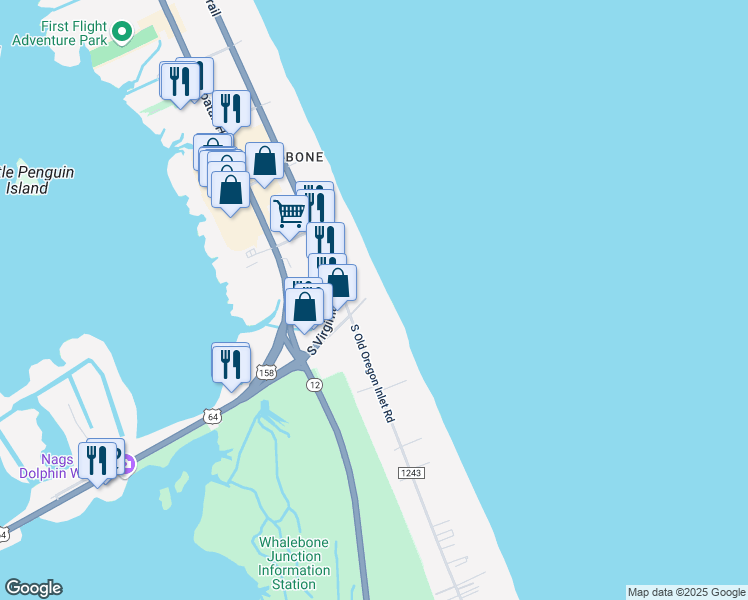 map of restaurants, bars, coffee shops, grocery stores, and more near 8001A- Old Oregon Inlet Rd in Nags Head