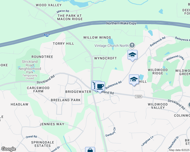 map of restaurants, bars, coffee shops, grocery stores, and more near 9100 Ray Road in Raleigh