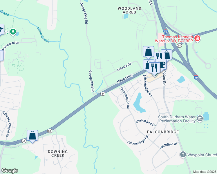 map of restaurants, bars, coffee shops, grocery stores, and more near 3200 Nelson Highway in Chapel Hill