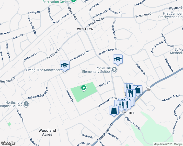 map of restaurants, bars, coffee shops, grocery stores, and more near 7720 Pinner Drive Southwest in Knoxville