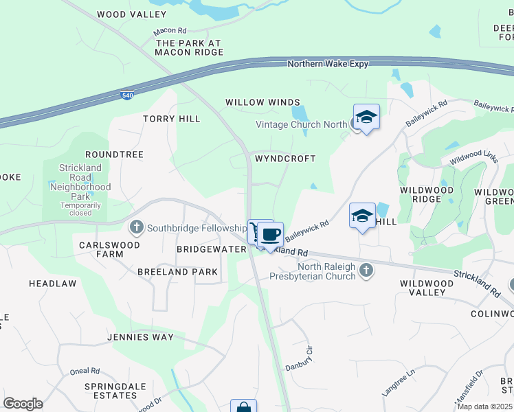map of restaurants, bars, coffee shops, grocery stores, and more near 9100 State Road 1826 in Raleigh