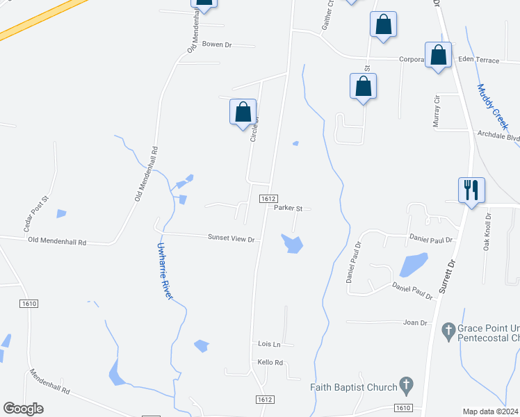 map of restaurants, bars, coffee shops, grocery stores, and more near 5865 Uwharrie Road in High Point