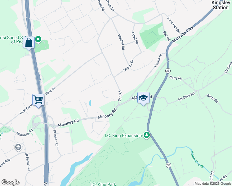 map of restaurants, bars, coffee shops, grocery stores, and more near 5466 Castle Pines Lane in Knoxville