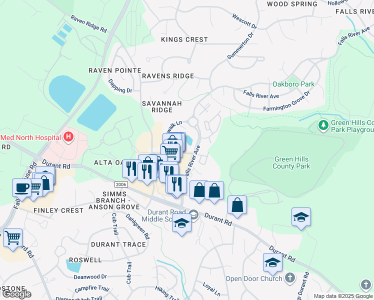 map of restaurants, bars, coffee shops, grocery stores, and more near 10410 Shadowlawn Drive in Raleigh