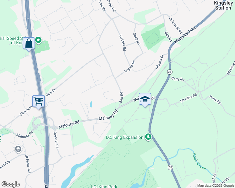 map of restaurants, bars, coffee shops, grocery stores, and more near 5466 Castle Pines Lane in Knoxville