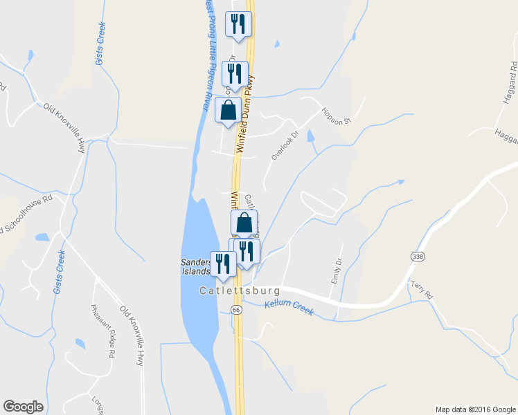 map of restaurants, bars, coffee shops, grocery stores, and more near 1483 Catlettsburg Road in Sevierville