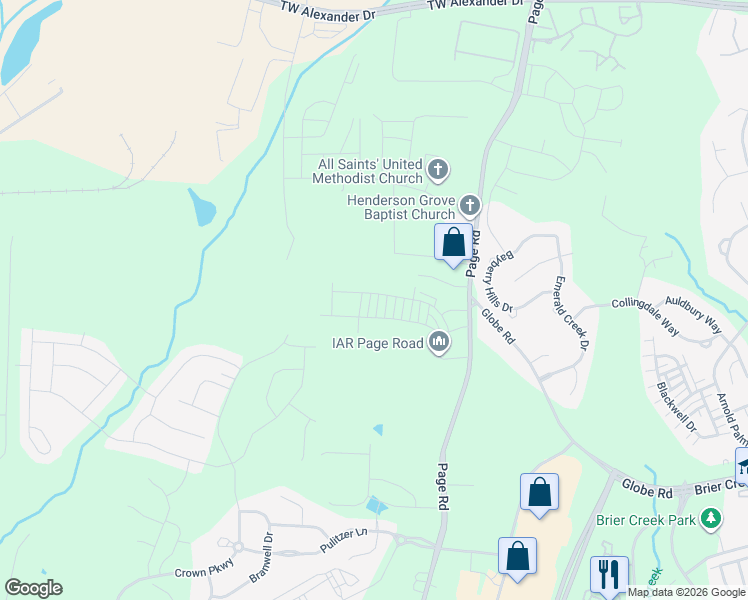 map of restaurants, bars, coffee shops, grocery stores, and more near 3016 Page Road in Morrisville