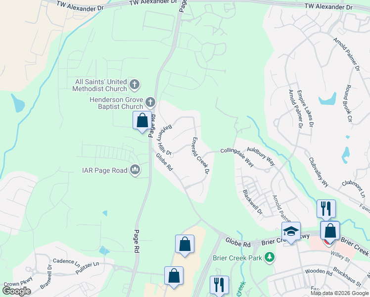 map of restaurants, bars, coffee shops, grocery stores, and more near 11132 Bayberry Hills Drive in Raleigh