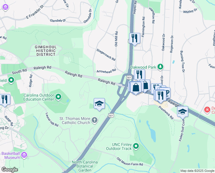 map of restaurants, bars, coffee shops, grocery stores, and more near 910 Raleigh Road in Chapel Hill