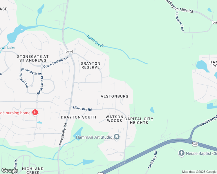 map of restaurants, bars, coffee shops, grocery stores, and more near 2312 Alstonburg Avenue in Wake Forest
