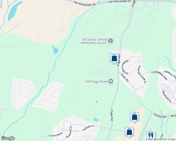map of restaurants, bars, coffee shops, grocery stores, and more near 3016 Page Road in Morrisville