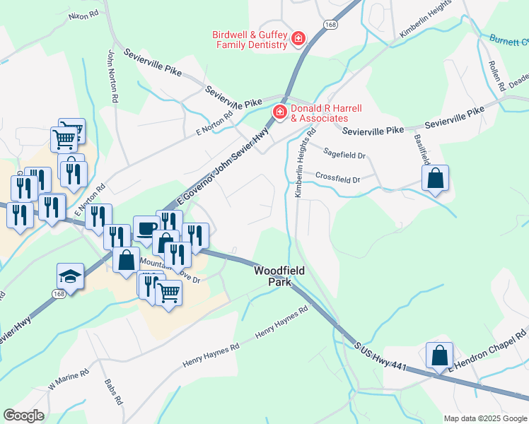map of restaurants, bars, coffee shops, grocery stores, and more near 500 Karla Drive in Knoxville