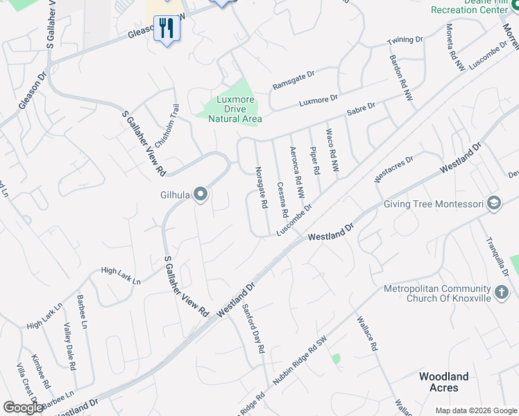 map of restaurants, bars, coffee shops, grocery stores, and more near 812 Normandy Drive Southwest in Knoxville