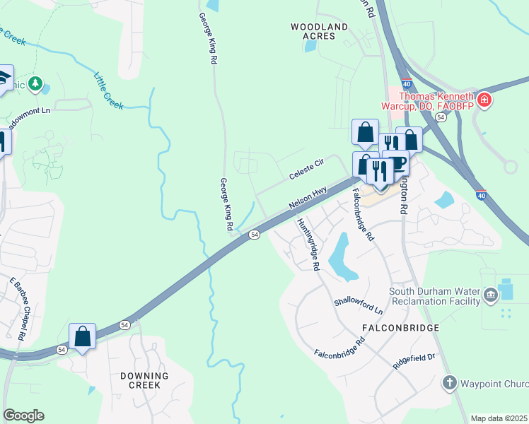 map of restaurants, bars, coffee shops, grocery stores, and more near 3200 Nelson Highway in Chapel Hill