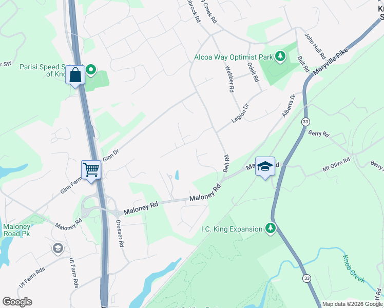 map of restaurants, bars, coffee shops, grocery stores, and more near 5409 Castle Pines Lane in Knoxville