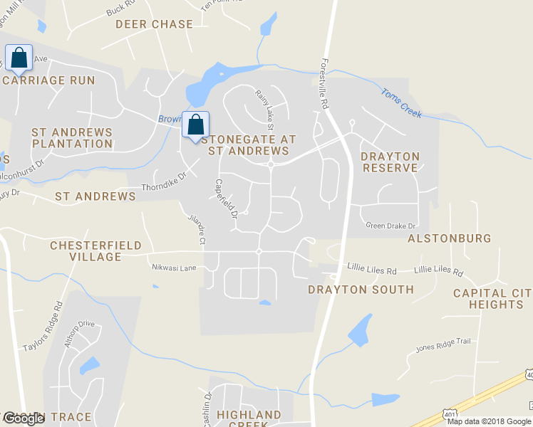 map of restaurants, bars, coffee shops, grocery stores, and more near 2348 Rainy Lake Street in Wake Forest