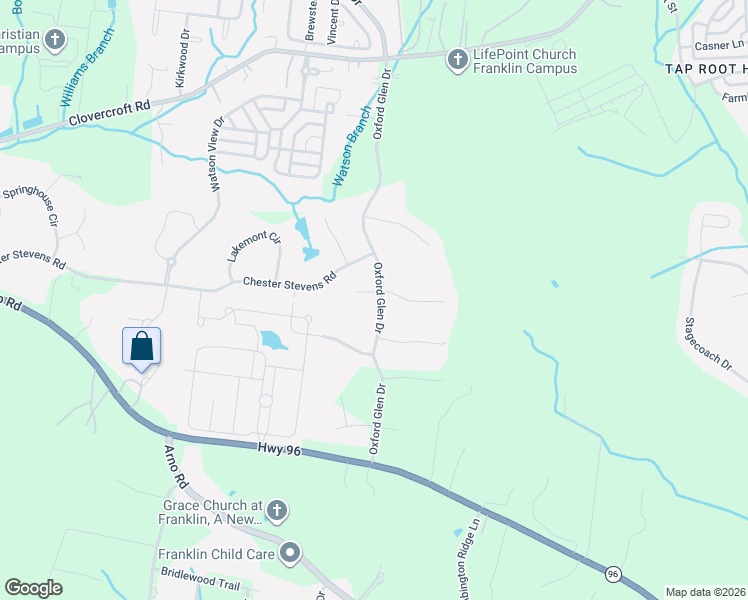 map of restaurants, bars, coffee shops, grocery stores, and more near 201 Woodcrest Court in Franklin