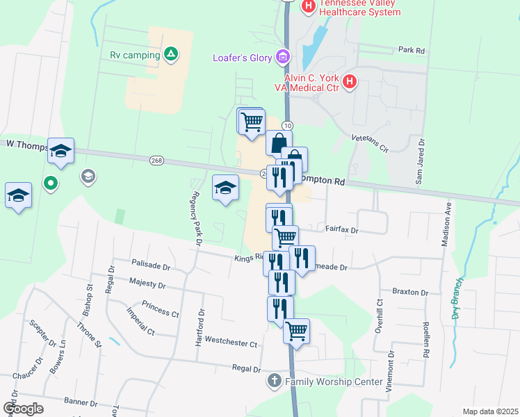 map of restaurants, bars, coffee shops, grocery stores, and more near 3343 Memorial Boulevard in Murfreesboro