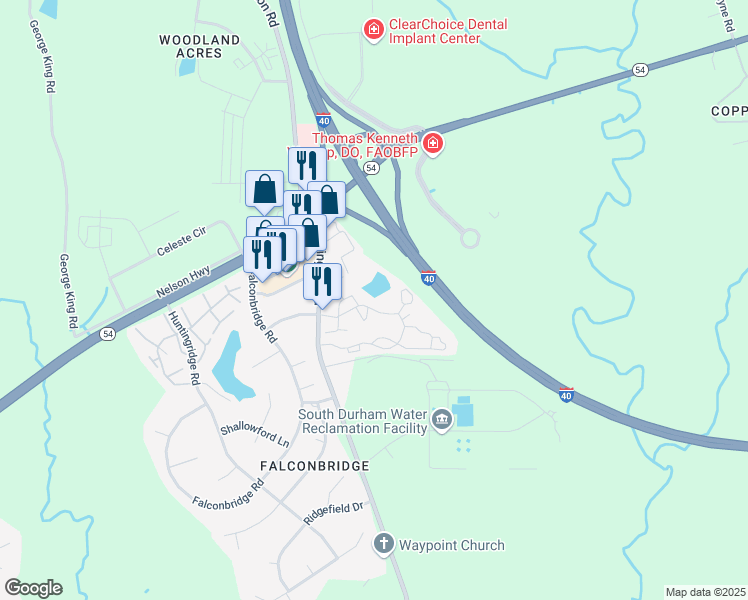 map of restaurants, bars, coffee shops, grocery stores, and more near 6123 Farrington Road in Chapel Hill