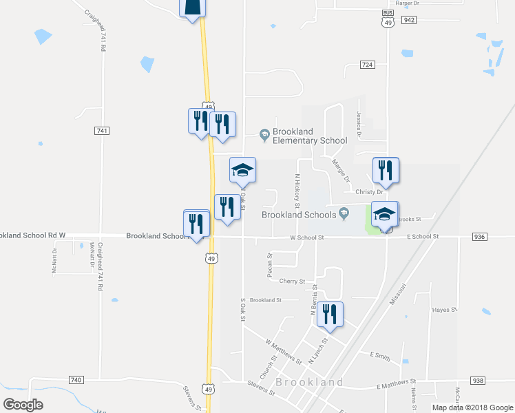 map of restaurants, bars, coffee shops, grocery stores, and more near 110 Chandler Cove in Brookland