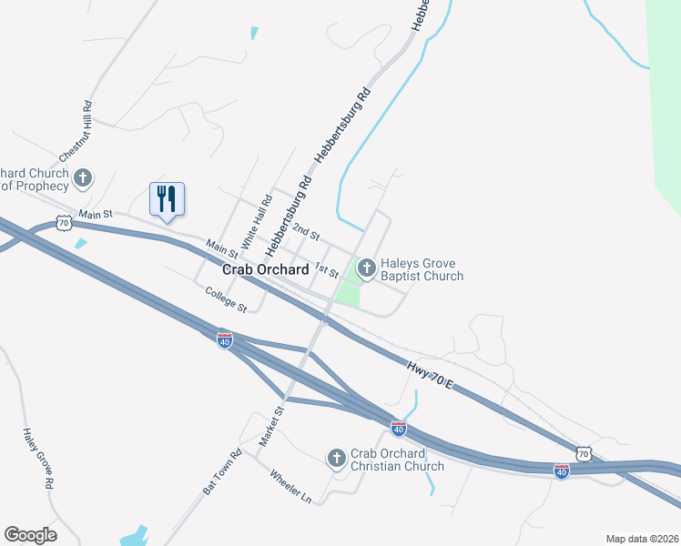 map of restaurants, bars, coffee shops, grocery stores, and more near 559 Market Street in Crab Orchard