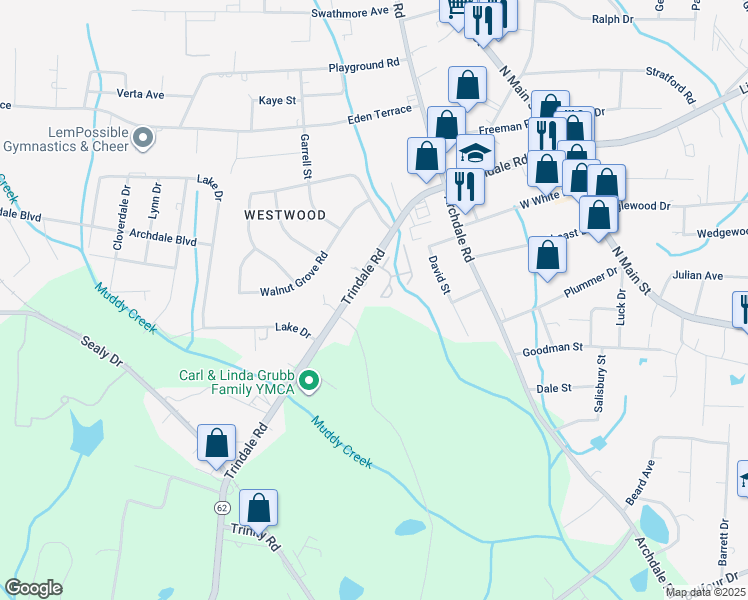 map of restaurants, bars, coffee shops, grocery stores, and more near 406 Westbrook Court in Archdale