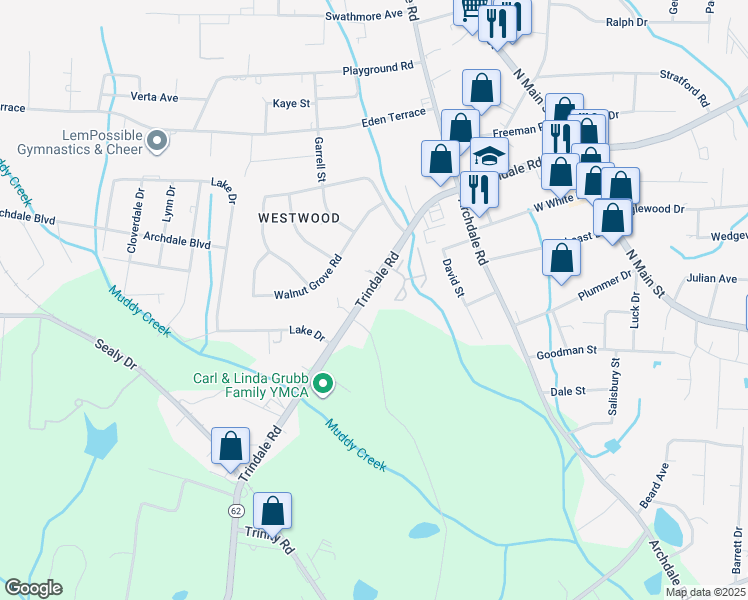 map of restaurants, bars, coffee shops, grocery stores, and more near 408 West Brook Court in Archdale