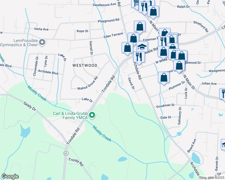 map of restaurants, bars, coffee shops, grocery stores, and more near 402 Westbrook Court in Archdale