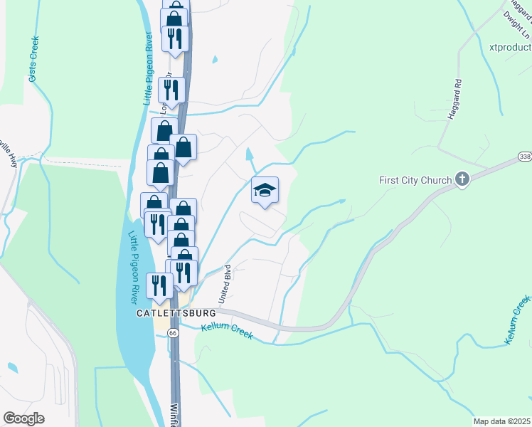 map of restaurants, bars, coffee shops, grocery stores, and more near 1409 Catlettsburg Road in Sevierville