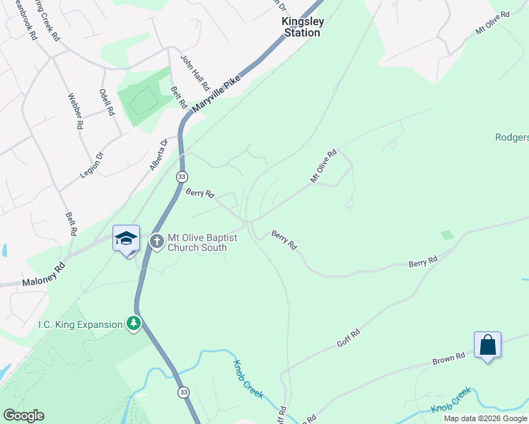 map of restaurants, bars, coffee shops, grocery stores, and more near 2115 Mount Olive Road in Knoxville