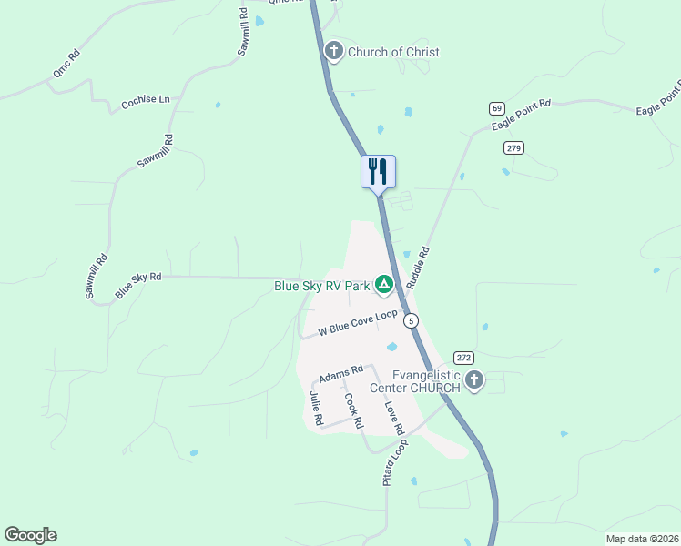 map of restaurants, bars, coffee shops, grocery stores, and more near 206 Blue Sky Road in Mountain View