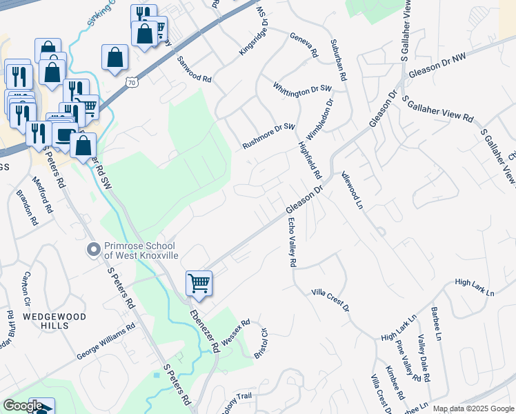 map of restaurants, bars, coffee shops, grocery stores, and more near 308 Java Way in Knoxville