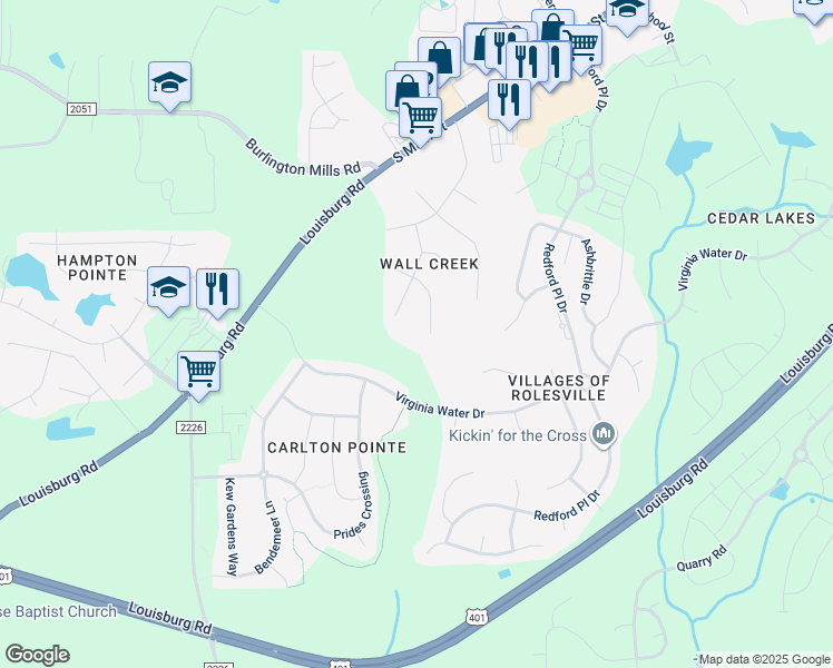 map of restaurants, bars, coffee shops, grocery stores, and more near 622 Cresstar Drive in Rolesville