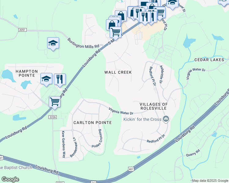 map of restaurants, bars, coffee shops, grocery stores, and more near 622 Cresstar Drive in Rolesville