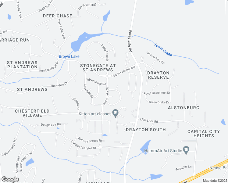 map of restaurants, bars, coffee shops, grocery stores, and more near 3612 Willow Stone Lane in Wake Forest