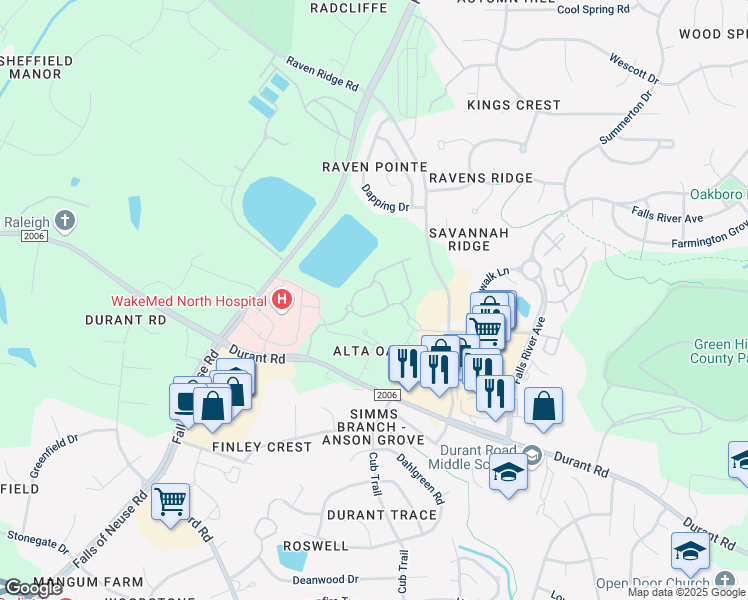 map of restaurants, bars, coffee shops, grocery stores, and more near 1313 Rio Valley Drive in Raleigh