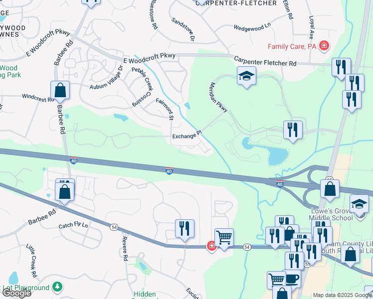 map of restaurants, bars, coffee shops, grocery stores, and more near 1135 Metropolitan Drive in Durham