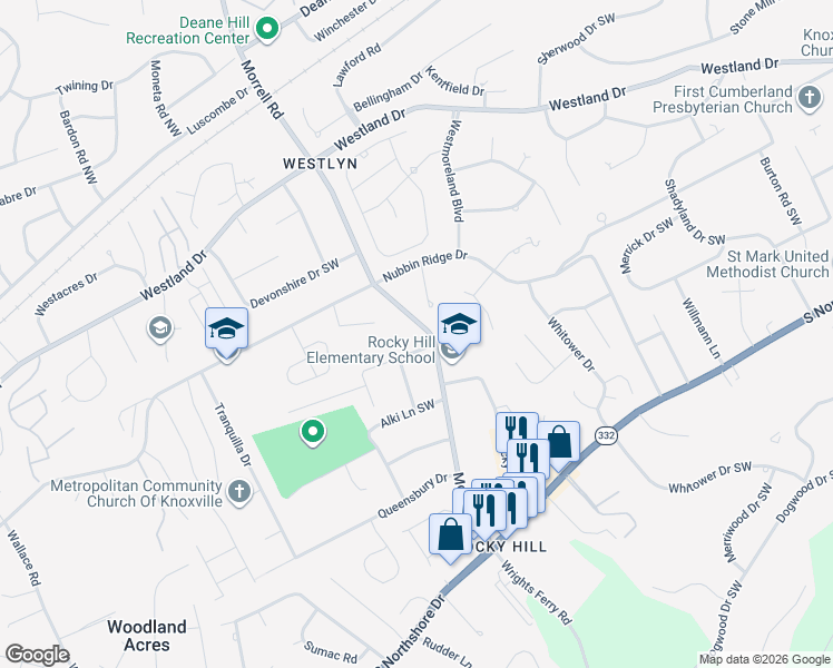 map of restaurants, bars, coffee shops, grocery stores, and more near 1024 Morrell Road in Knoxville