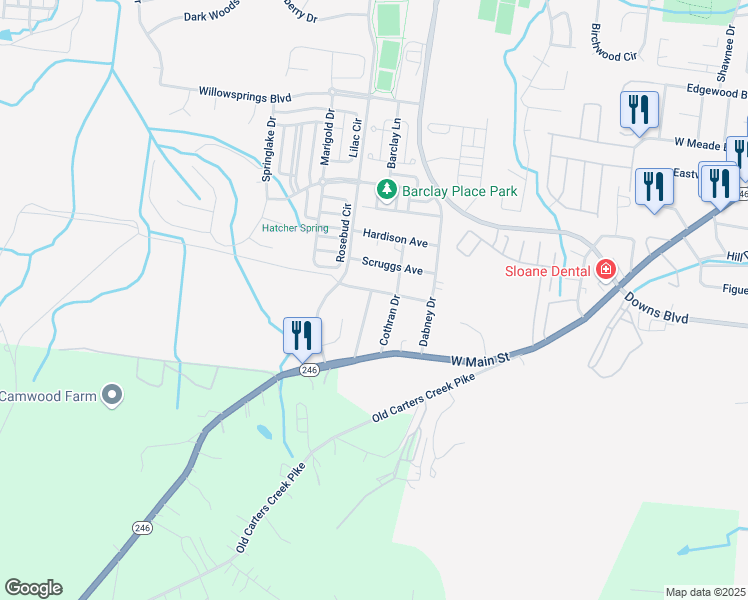 map of restaurants, bars, coffee shops, grocery stores, and more near 208 Davidson Drive in Franklin