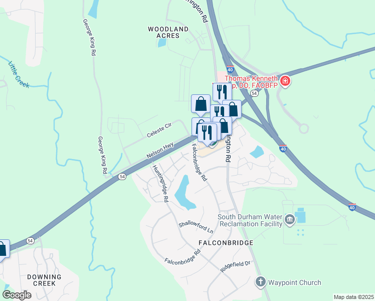 map of restaurants, bars, coffee shops, grocery stores, and more near 11 Dartford Court in Chapel Hill