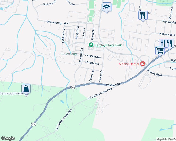 map of restaurants, bars, coffee shops, grocery stores, and more near 208 Davidson Drive in Franklin