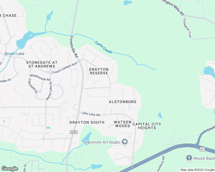 map of restaurants, bars, coffee shops, grocery stores, and more near 5125 Royal Coachmen Drive in Wake Forest