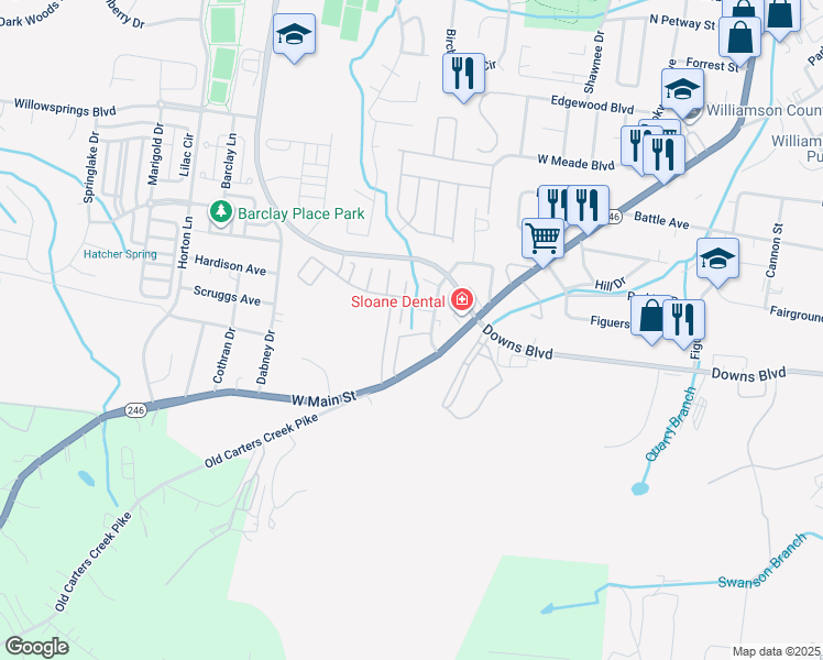 map of restaurants, bars, coffee shops, grocery stores, and more near 153 Velena Street in Franklin