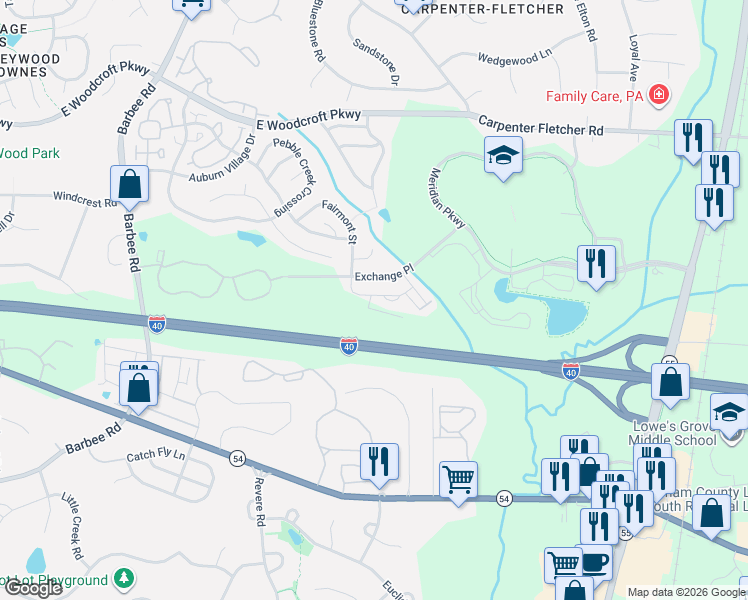 map of restaurants, bars, coffee shops, grocery stores, and more near 1135 Metropolitan Drive in Durham