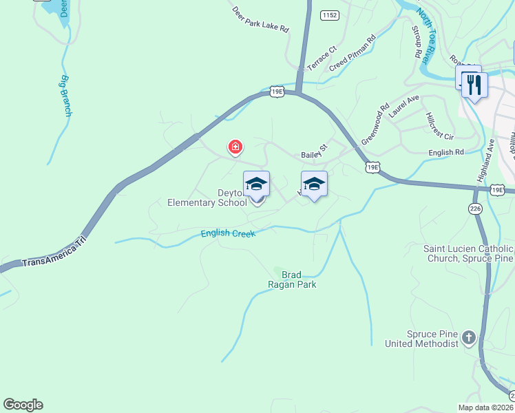 map of restaurants, bars, coffee shops, grocery stores, and more near 308 Harris Street in Spruce Pine